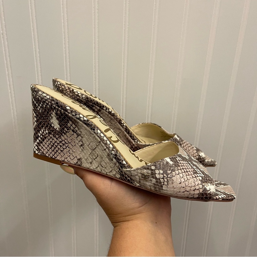 Sam Edelman Tesma Snake Skin Print Leather Wedge Mule Sandal Sz 9.5
